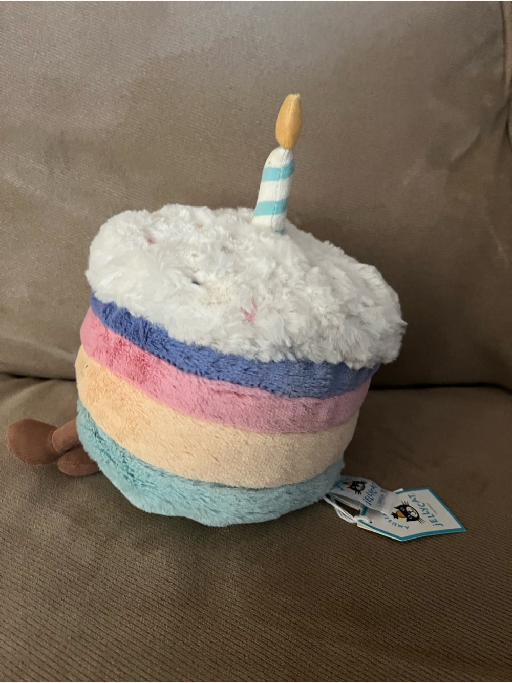 Jellycat Amuseables Rainbow Birthday Cake Plush Stuffed Animal Stripe Candle med - Picture 2 of 10